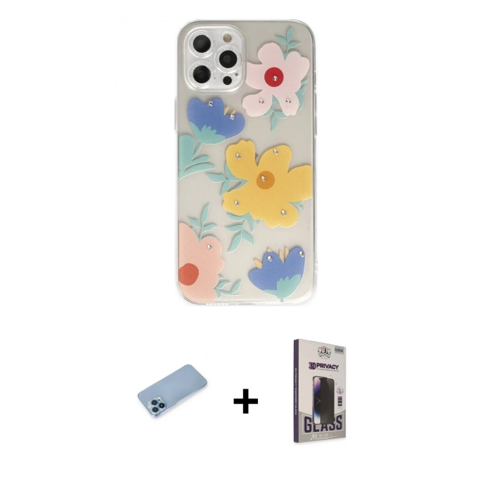 MARSİLYAN™- iPhone 12 Pro Max Kılıf Eksen Asil Prime - Siyah Bilvis Hayalet Cam Ekran Koruyucu + Shine Kamera Lens Koruma Cam - MI