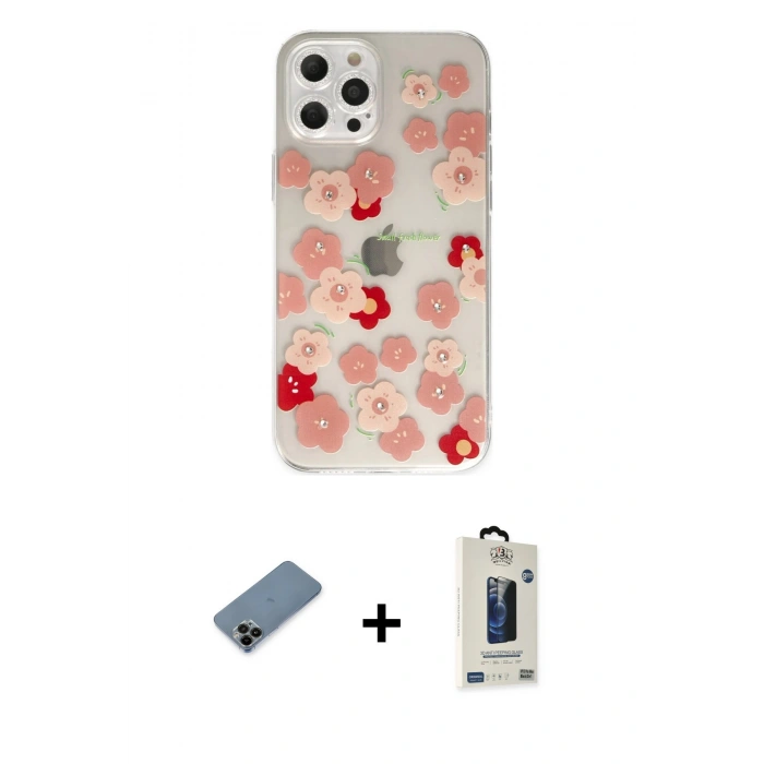 MARSİLYAN™- iPhone 12 Pro Max Kılıf Eksen Asil Prime - Siyah Bilvis Hayalet Cam Ekran Koruyucu + Shine Kamera Lens Koruma Cam - SH