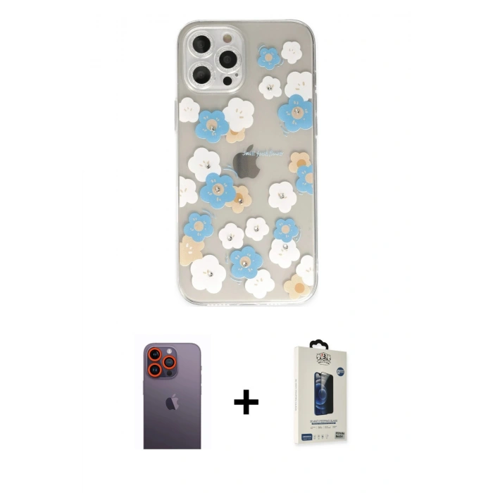 MARSİLYAN™- iPhone 12 Pro Max Kılıf Eksen Asil Prime - Siyah Bilvis Hayalet Cam Ekran Koruyucu + Neon Fosforlu Kamera Lens - TU