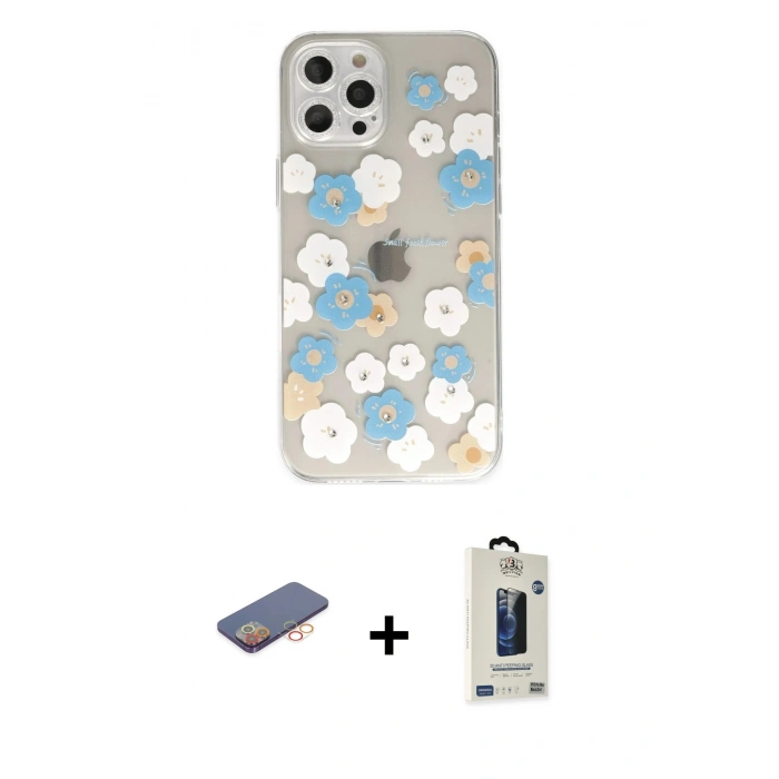 MARSİLYAN™- iPhone 12 Pro Max Kılıf Eksen Asil Prime - Siyah Bilvis Hayalet Cam Ekran Koruyucu + Renkli Kamera Lens Koruma Cam - TU