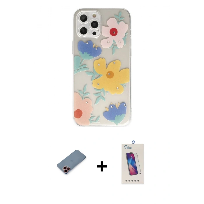 MARSİLYAN™- iPhone 12 Pro Max Kılıf Eksen Asil Prime - Siyah Joko 5D Cam + Metal Kamera Lens Koruma Cam - KI