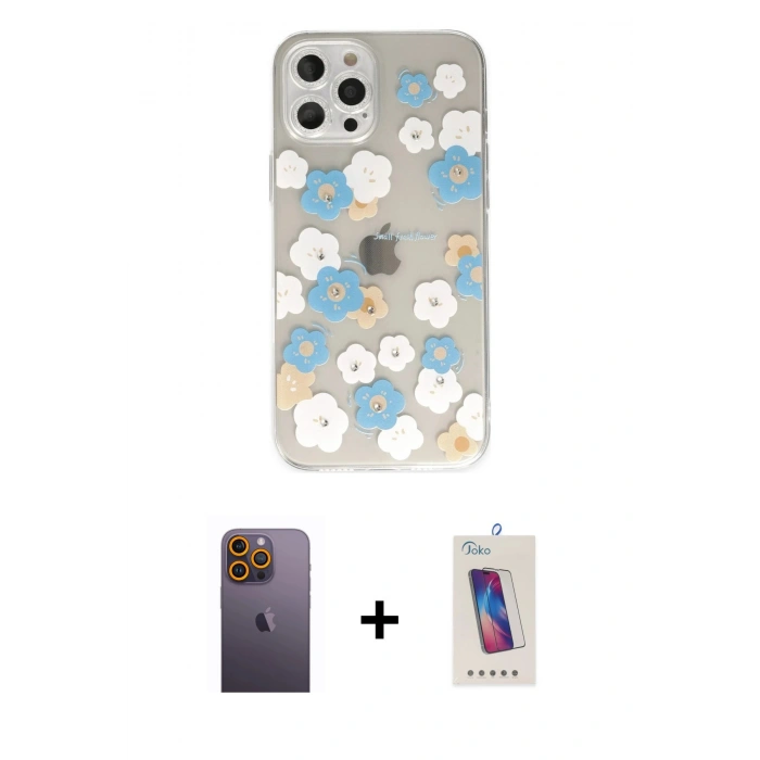 MARSİLYAN™- iPhone 12 Pro Max Kılıf Eksen Asil Prime - Siyah Joko 5D Cam + Neon Fosforlu Kamera Lens - SI