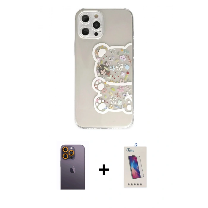 MARSİLYAN™- iPhone 12 Pro Max Kılıf Eksen Asil Prime - Siyah Joko 5D Cam + Neon Fosforlu Kamera Lens - SI