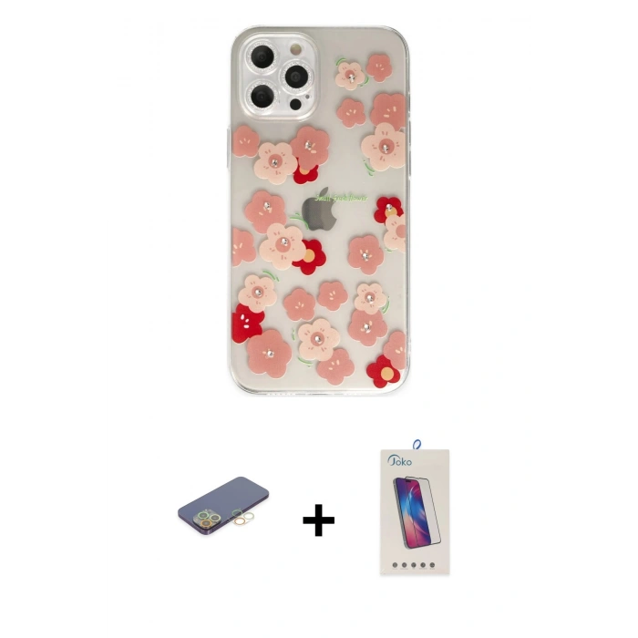 MARSİLYAN™- iPhone 12 Pro Max Kılıf Eksen Asil Prime - Siyah Joko 5D Cam + Sarı Renkli Kamera Lens Koruma Cam