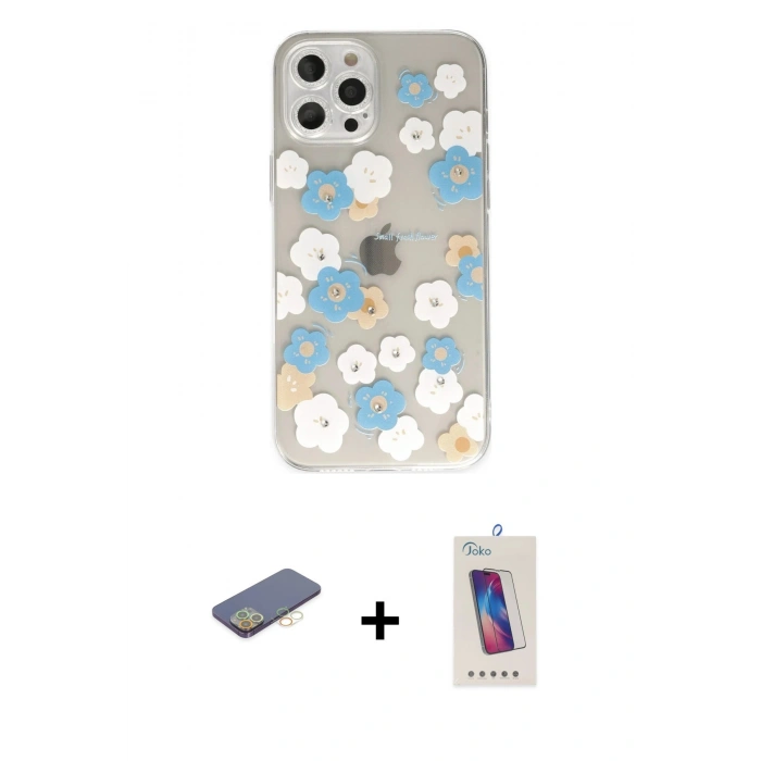 MARSİLYAN™- iPhone 12 Pro Max Kılıf Eksen Asil Prime - Siyah Joko 5D Cam + Sarı Renkli Kamera Lens Koruma Cam