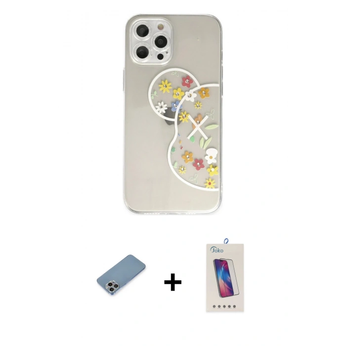 MARSİLYAN™- iPhone 12 Pro Max Kılıf Eksen Asil Prime - Siyah Joko 5D Cam + Shine Kamera Lens Koruma Cam - GI