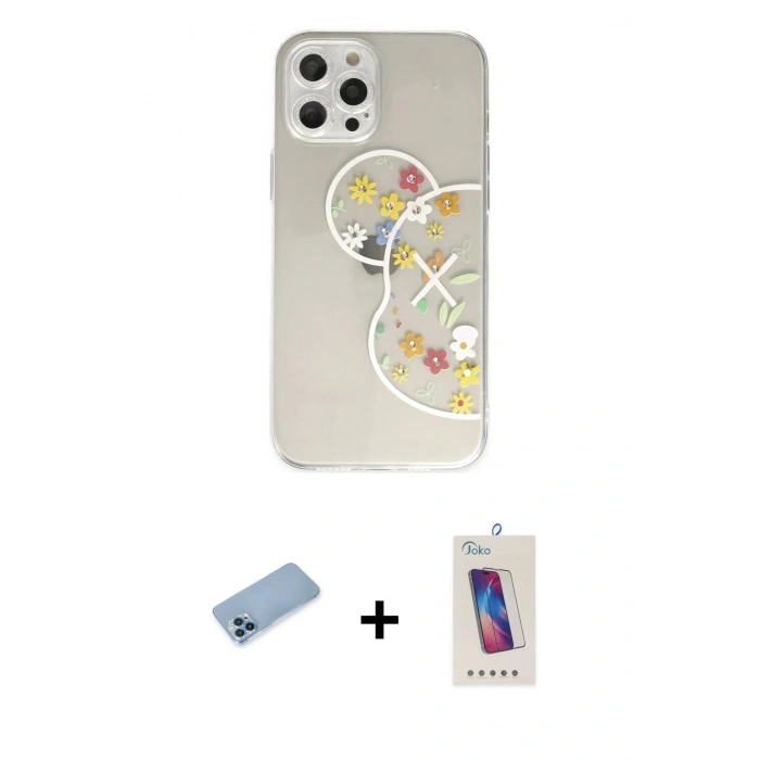 MARSİLYAN™- iPhone 12 Pro Max Kılıf Eksen Asil Prime - Siyah Joko 5D Cam + Shine Kamera Lens Koruma Cam - MI