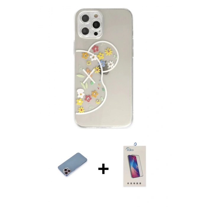 MARSİLYAN™- iPhone 12 Pro Max Kılıf Eksen Asil Prime - Siyah Joko 5D Cam + Shine Kamera Lens Koruma Cam - PE