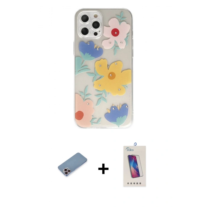 MARSİLYAN™- iPhone 12 Pro Max Kılıf Eksen Asil Prime - Siyah Joko 5D Cam + Shine Kamera Lens Koruma Cam - PE