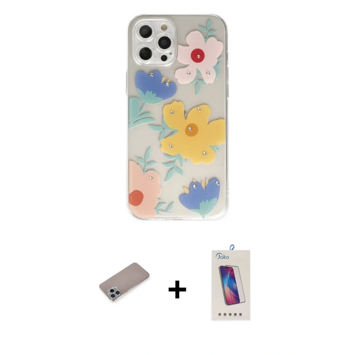 MARSİLYAN™- iPhone 12 Pro Max Kılıf Eksen Asil Prime - Siyah Joko 5D Cam + Shine Kamera Lens Koruma Cam - SABE