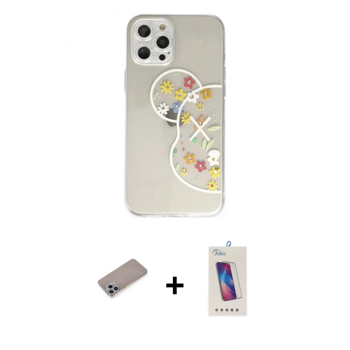 MARSİLYAN™- iPhone 12 Pro Max Kılıf Eksen Asil Prime - Siyah Joko 5D Cam + Shine Kamera Lens Koruma Cam - SABE