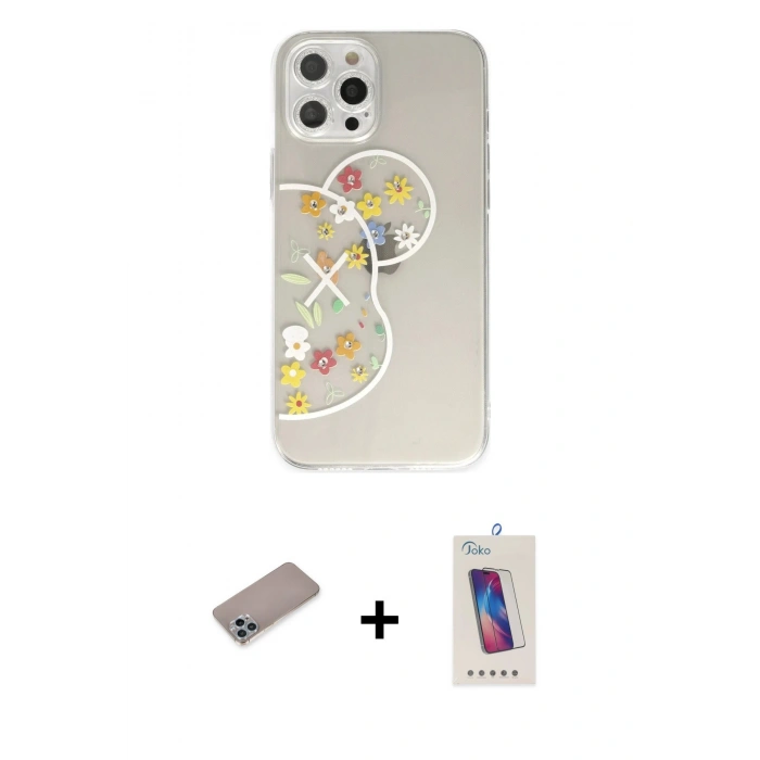 MARSİLYAN™- iPhone 12 Pro Max Kılıf Eksen Asil Prime - Siyah Joko 5D Cam + Shine Kamera Lens Koruma Cam - SABE
