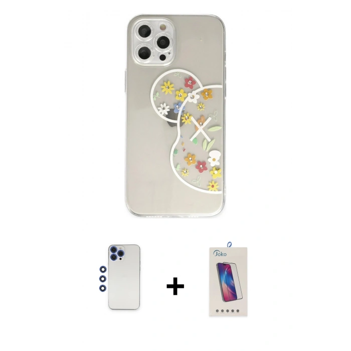 MARSİLYAN™- iPhone 12 Pro Max Kılıf Eksen Asil Prime - Siyah Joko 5D Cam + Shine Kamera Lens - LT
