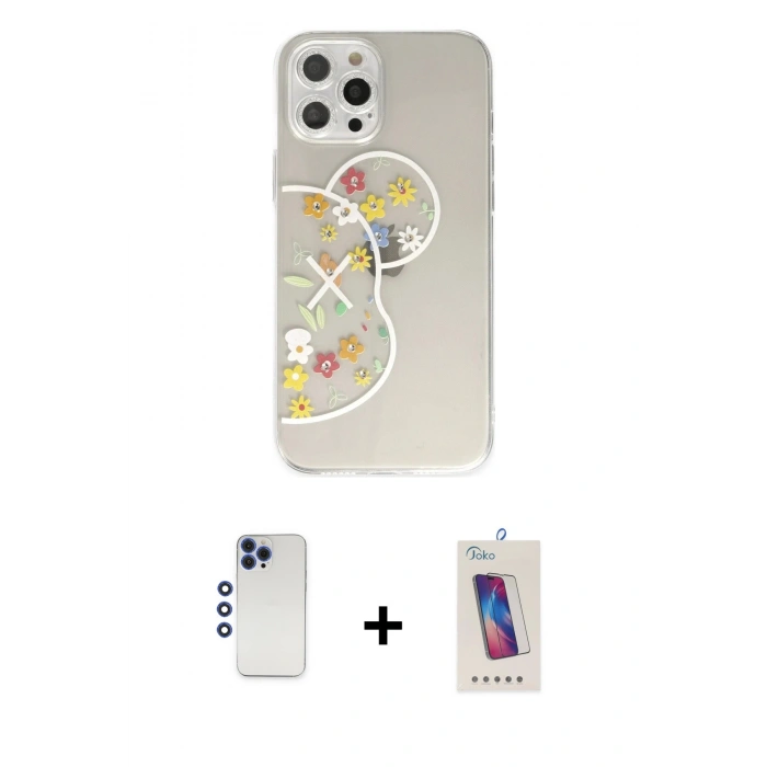 MARSİLYAN™- iPhone 12 Pro Max Kılıf Eksen Asil Prime - Siyah Joko 5D Cam + Shine Kamera Lens - LT