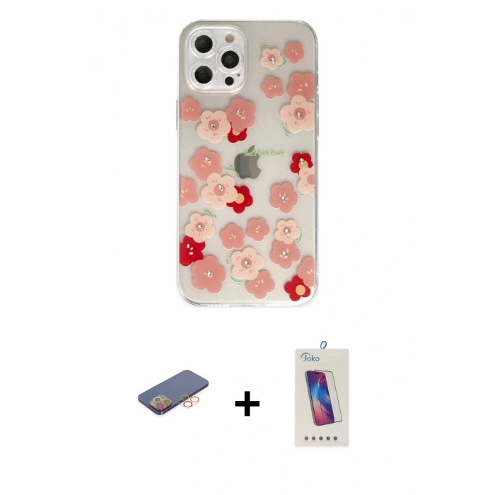 MARSİLYAN™- iPhone 12 Pro Max Kılıf Eksen Asil Prime - Siyah Joko 5D Cam + Turuncu Renkli Kamera Lens Koruma Cam