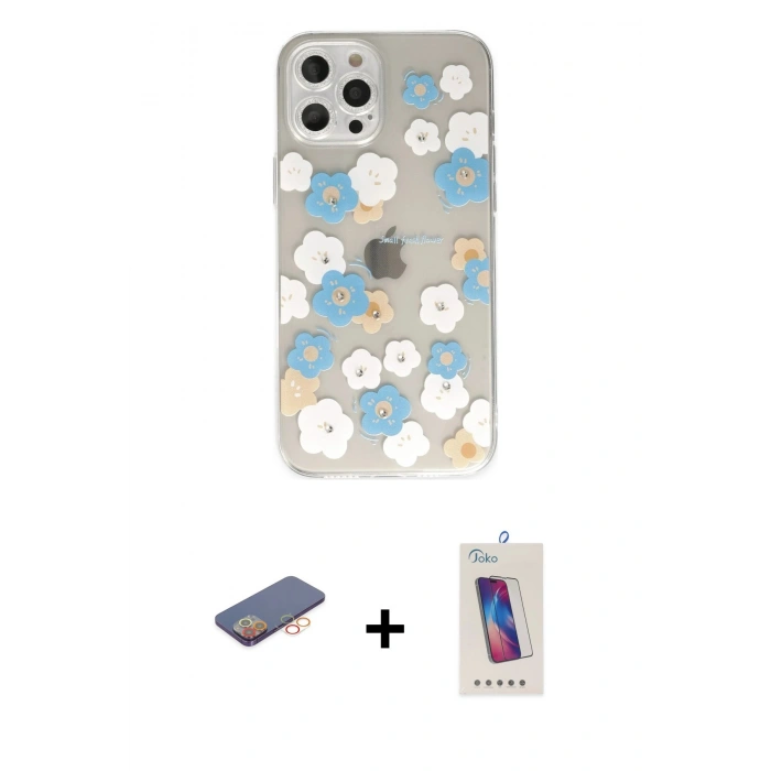 MARSİLYAN™- iPhone 12 Pro Max Kılıf Eksen Asil Prime - Siyah Joko 5D Cam + Turuncu Renkli Kamera Lens Koruma Cam
