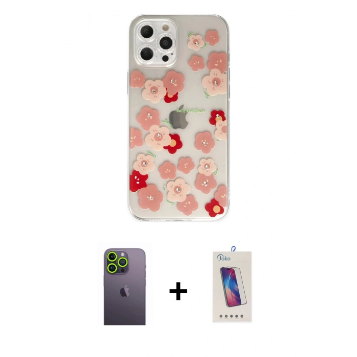 MARSİLYAN™- iPhone 12 Pro Max Kılıf Eksen Asil Prime - Siyah Joko 5D Cam + Neon Fosforlu Kamera Lens - YL