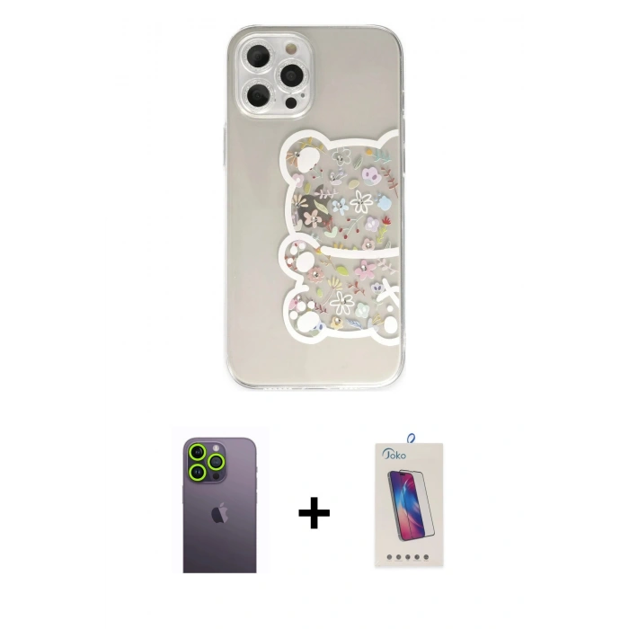 MARSİLYAN™- iPhone 12 Pro Max Kılıf Eksen Asil Prime - Siyah Joko 5D Cam + Neon Fosforlu Kamera Lens - YL