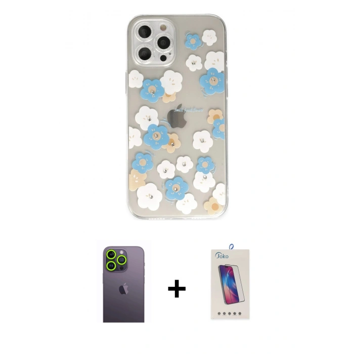 MARSİLYAN™- iPhone 12 Pro Max Kılıf Eksen Asil Prime - Siyah Joko 5D Cam + Neon Fosforlu Kamera Lens - YL