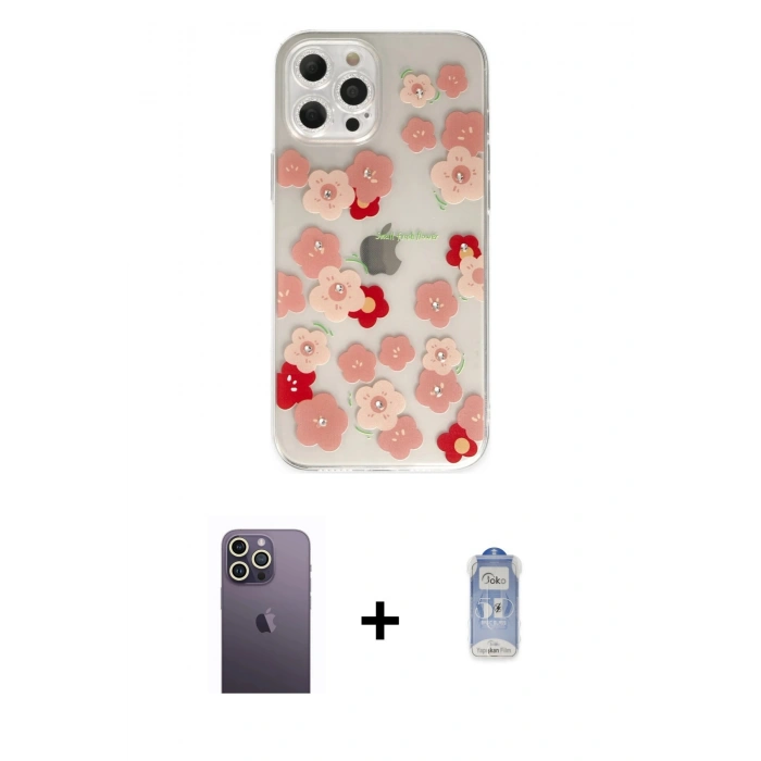 MARSİLYAN™- iPhone 12 Pro Max Kılıf Eksen Asil Prime - Siyah Joko Magic 5D Cam + Beyaz Neon Fosforlu Kamera Lens