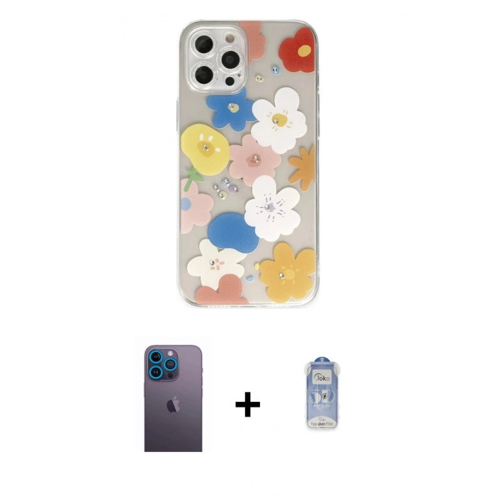 MARSİLYAN™- iPhone 12 Pro Max Kılıf Eksen Asil Prime - Siyah Joko Magic 5D Cam + Neon Fosforlu Kamera Lens - MI