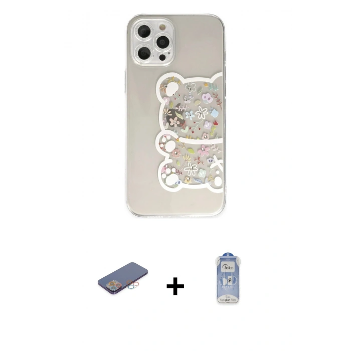 MARSİLYAN™- iPhone 12 Pro Max Kılıf Eksen Asil Prime - Siyah Joko Magic 5D Cam + Renkli Kamera Lens Koruma Cam - PE