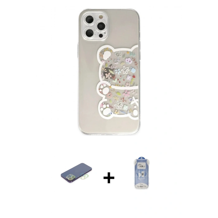 MARSİLYAN™- iPhone 12 Pro Max Kılıf Eksen Asil Prime - Siyah Joko Magic 5D Cam + Renkli Kamera Lens Koruma Cam - YL