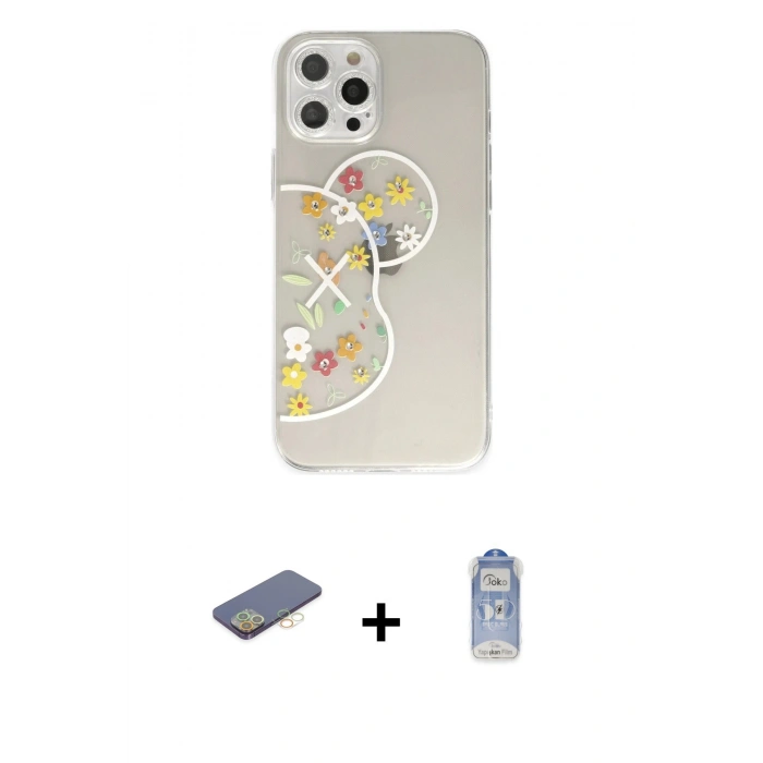 MARSİLYAN™- iPhone 12 Pro Max Kılıf Eksen Asil Prime - Siyah Joko Magic 5D Cam + Sarı Renkli Kamera Lens Koruma Cam