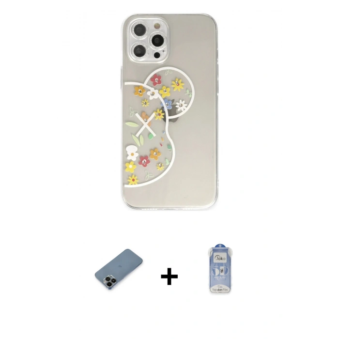 MARSİLYAN™- iPhone 12 Pro Max Kılıf Eksen Asil Prime - Siyah Joko Magic 5D Cam + Shine Kamera Lens Koruma Cam - SH