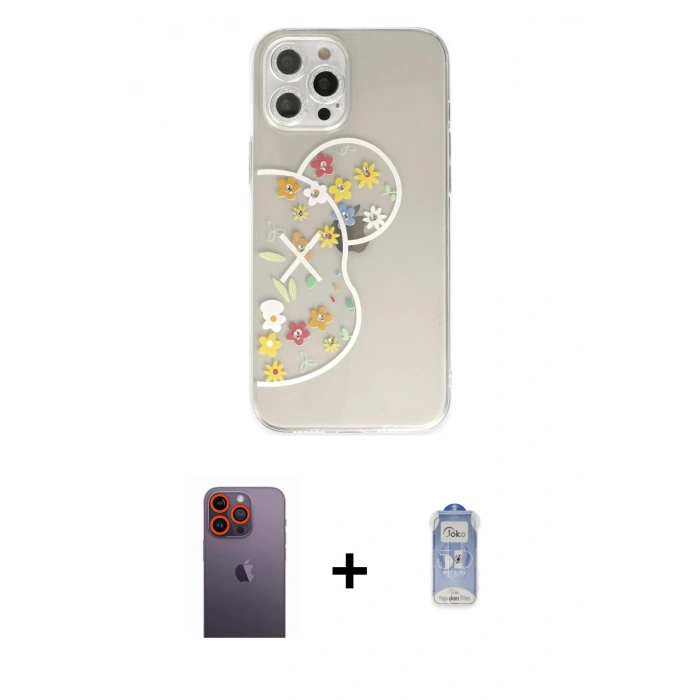 MARSİLYAN™- iPhone 12 Pro Max Kılıf Eksen Asil Prime - Siyah Joko Magic 5D Cam + Neon Fosforlu Kamera Lens - TU