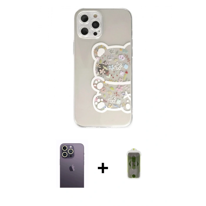 MARSİLYAN™- iPhone 12 Pro Max Kılıf Eksen Asil Prime - Siyah Joko Magic 5D Hayalet Cam + Neon Fosforlu Kamera Lens - BZ