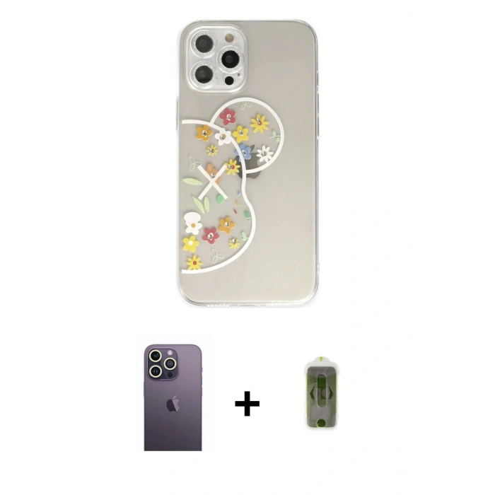 MARSİLYAN™- iPhone 12 Pro Max Kılıf Eksen Asil Prime - Siyah Joko Magic 5D Hayalet Cam + Neon Fosforlu Kamera Lens - BZ