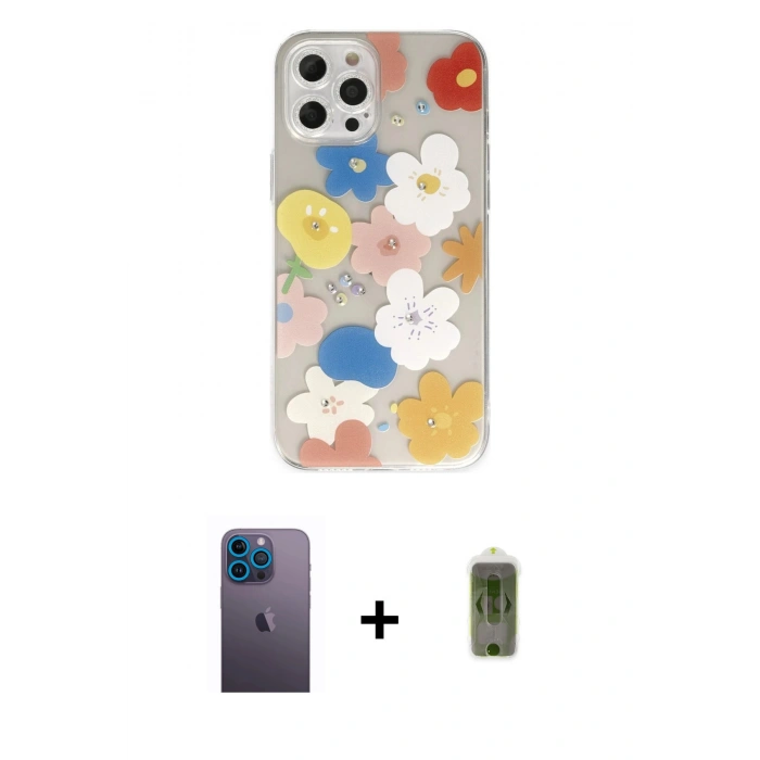 MARSİLYAN™- iPhone 12 Pro Max Kılıf Eksen Asil Prime - Siyah Joko Magic 5D Hayalet Cam + Neon Fosforlu Kamera Lens - MI