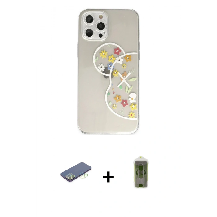 MARSİLYAN™- iPhone 12 Pro Max Kılıf Eksen Asil Prime - Siyah Joko Magic 5D Hayalet Cam + Renkli Kamera Lens Koruma Cam - YL