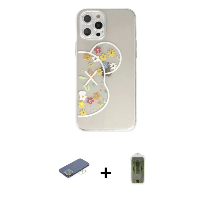 MARSİLYAN™- iPhone 12 Pro Max Kılıf Eksen Asil Prime - Siyah Joko Magic 5D Hayalet Cam + Renkli Kamera Lens Koruma Cam - YL