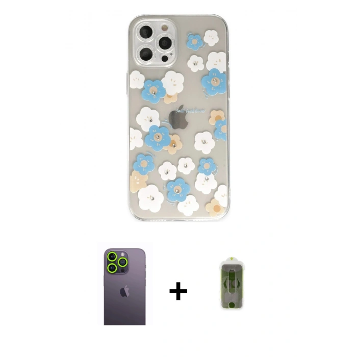 MARSİLYAN™- iPhone 12 Pro Max Kılıf Eksen Asil Prime - Siyah Joko Magic 5D Hayalet Cam + Neon Fosforlu Kamera Lens - YL