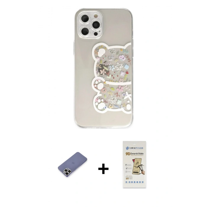 MARSİLYAN™- iPhone 12 Pro Max Kılıf Eksen Asil Prime - Siyah Mat Seramik Nano Ekran Koruyucu + Gold Metal Kamera Lens Koruma Cam