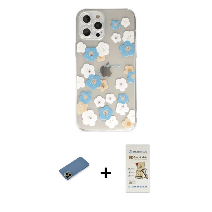 MARSİLYAN™- iPhone 12 Pro Max Kılıf Eksen Asil Prime - Siyah Mat Seramik Nano Ekran Koruyucu + Gold Shine Kamera Lens Koruma Cam