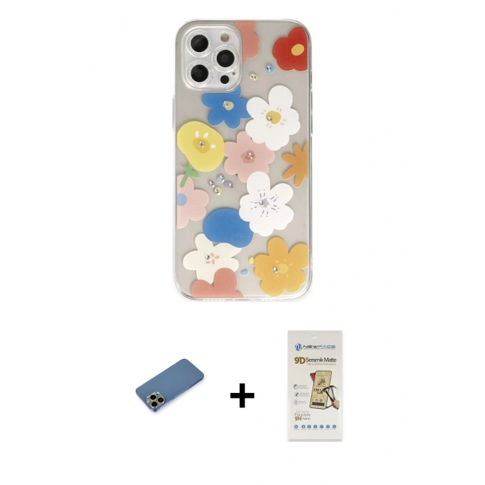 MARSİLYAN™- iPhone 12 Pro Max Kılıf Eksen Asil Prime - Siyah Mat Seramik Nano Ekran Koruyucu + Gold Shine Kamera Lens Koruma Cam