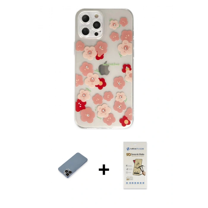 MARSİLYAN™- iPhone 12 Pro Max Kılıf Eksen Asil Prime - Siyah Mat Seramik Nano Ekran Koruyucu + Metal Kamera Lens Koruma Cam - SH