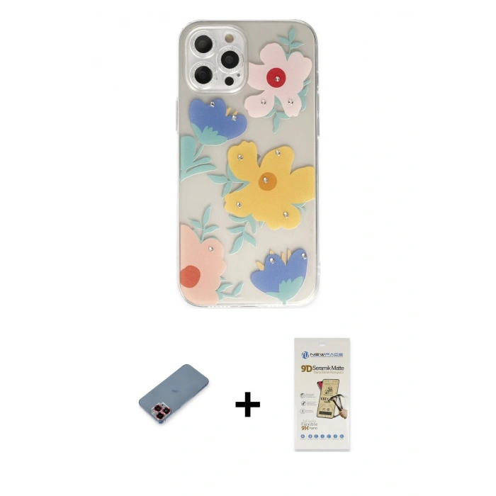 MARSİLYAN™- iPhone 12 Pro Max Kılıf Eksen Asil Prime - Siyah Mat Seramik Nano Ekran Koruyucu + Metal Kamera Lens Koruma Cam - KI