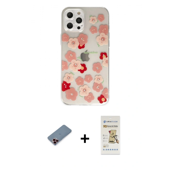 MARSİLYAN™- iPhone 12 Pro Max Kılıf Eksen Asil Prime - Siyah Mat Seramik Nano Ekran Koruyucu + Metal Kamera Lens Koruma Cam - KI