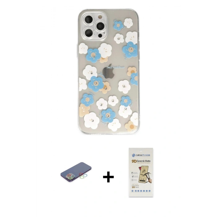 MARSİLYAN™- iPhone 12 Pro Max Kılıf Eksen Asil Prime - Siyah Mat Seramik Nano Ekran Koruyucu + Renkli Kamera Lens Koruma Cam - MI