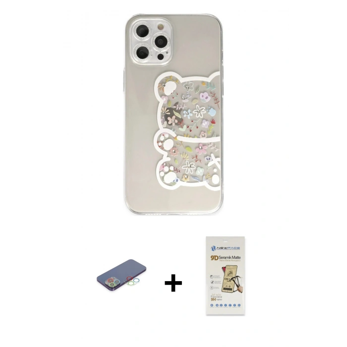 MARSİLYAN™- iPhone 12 Pro Max Kılıf Eksen Asil Prime - Siyah Mat Seramik Nano Ekran Koruyucu + Renkli Kamera Lens Koruma Cam - MI
