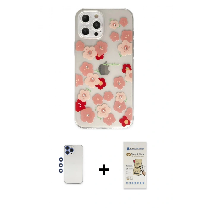 MARSİLYAN™- iPhone 12 Pro Max Kılıf Eksen Asil Prime - Siyah Mat Seramik Nano Ekran Koruyucu + Shine Kamera Lens - LT