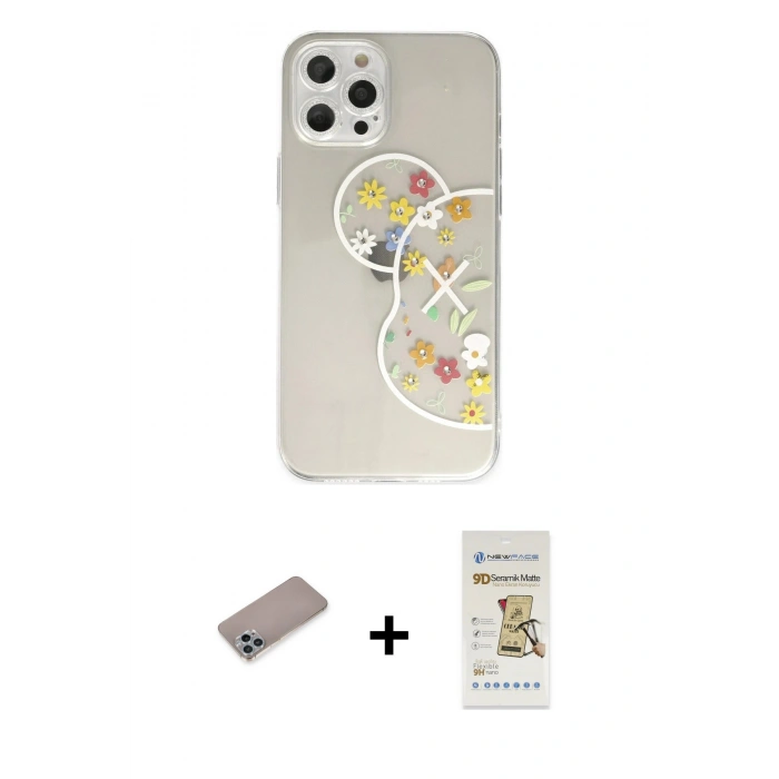 MARSİLYAN™- iPhone 12 Pro Max Kılıf Eksen Asil Prime - Siyah Mat Seramik Nano Ekran Koruyucu + Shine Kamera Lens Koruma Cam - SABE
