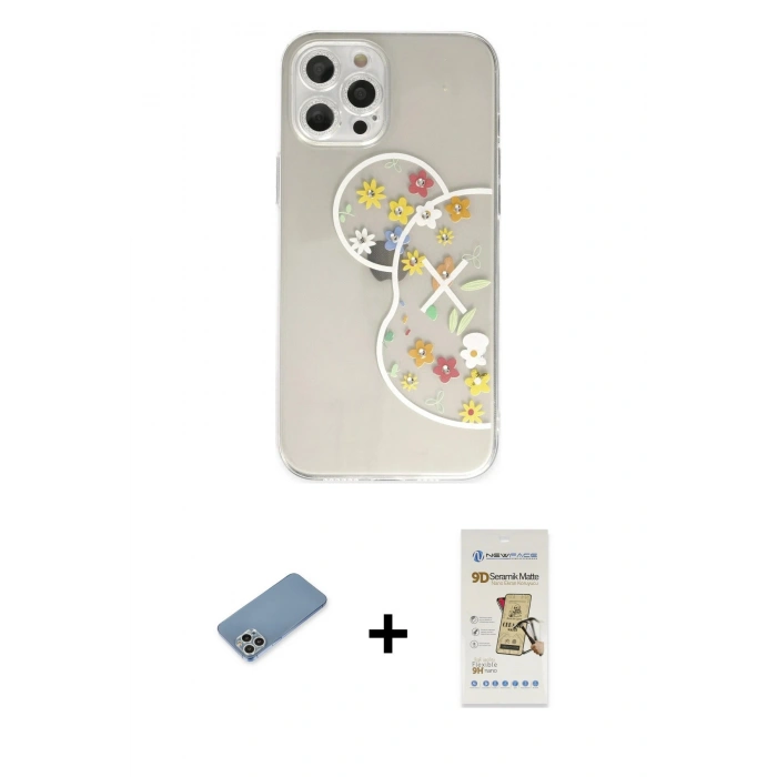 MARSİLYAN™- iPhone 12 Pro Max Kılıf Eksen Asil Prime - Siyah Mat Seramik Nano Ekran Koruyucu + Shine Kamera Lens Koruma Cam - GS