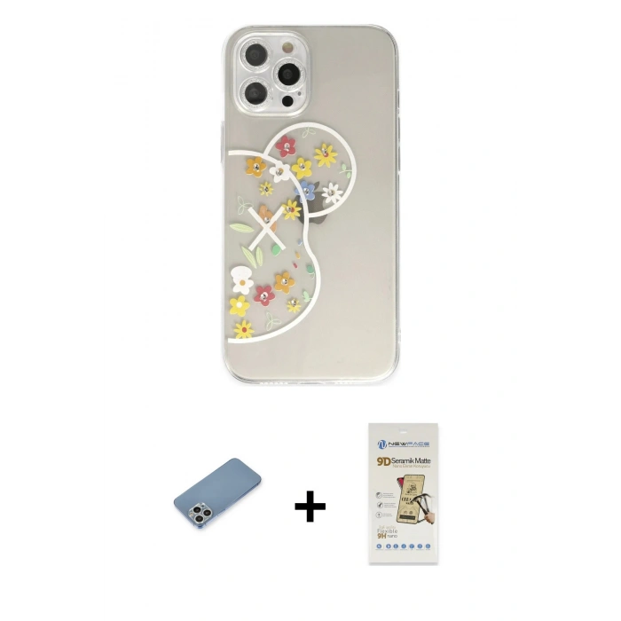 MARSİLYAN™- iPhone 12 Pro Max Kılıf Eksen Asil Prime - Siyah Mat Seramik Nano Ekran Koruyucu + Shine Kamera Lens Koruma Cam - GS