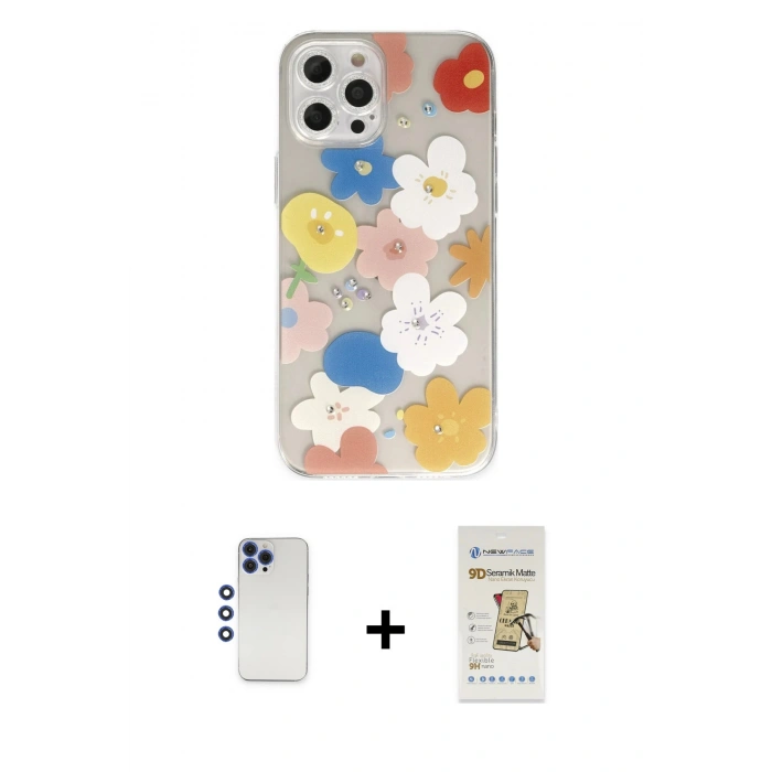 MARSİLYAN™- iPhone 12 Pro Max Kılıf Eksen Asil Prime - Siyah Mat Seramik Nano Ekran Koruyucu + Shine Kamera Lens - LT