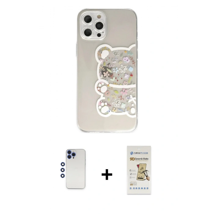 MARSİLYAN™- iPhone 12 Pro Max Kılıf Eksen Asil Prime - Siyah Mat Seramik Nano Ekran Koruyucu + Shine Kamera Lens - LT